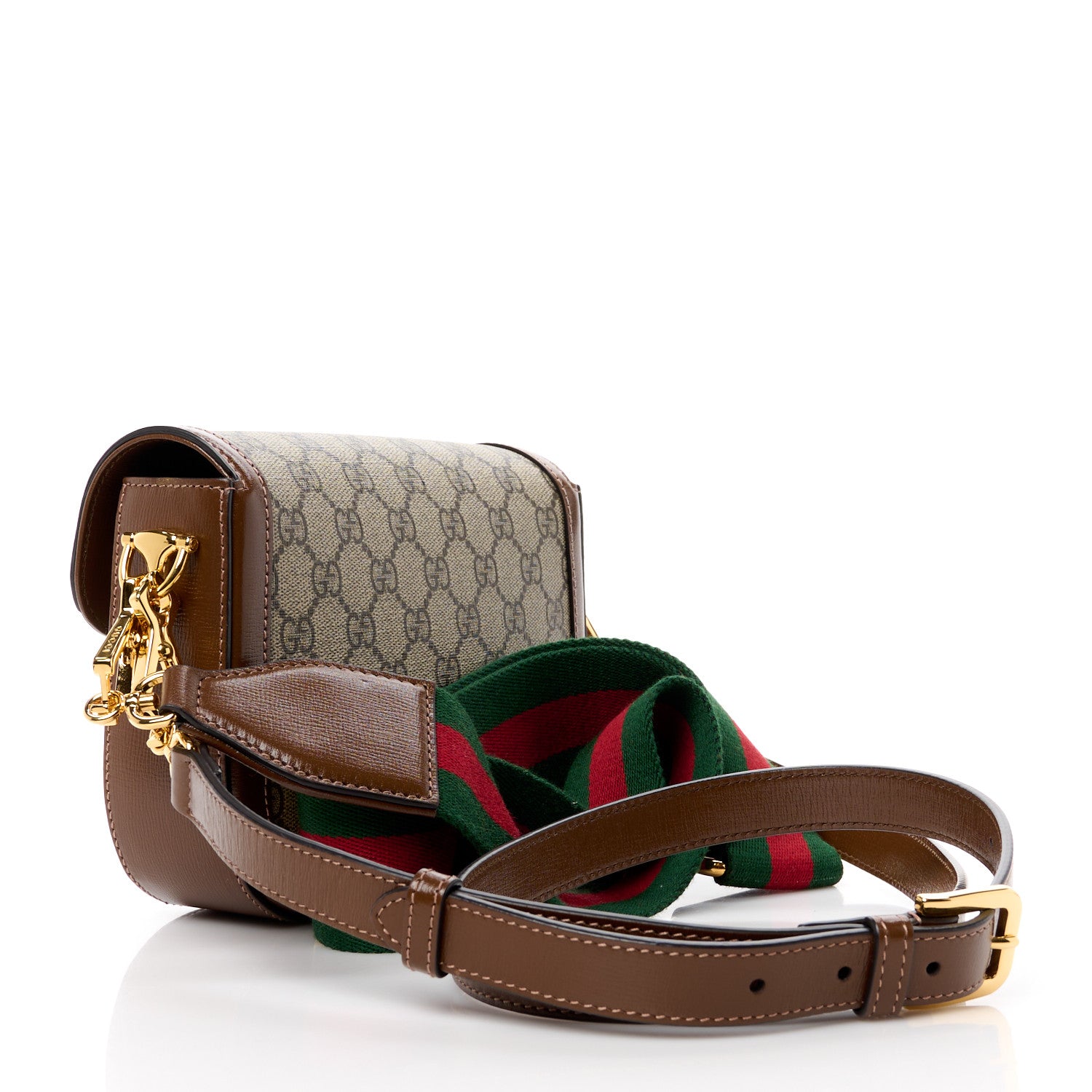 Gucci GG Supreme Monogram Web Mini Horsebit 1955 Shoulder Bag Beige Brown Sugar 3 of 13