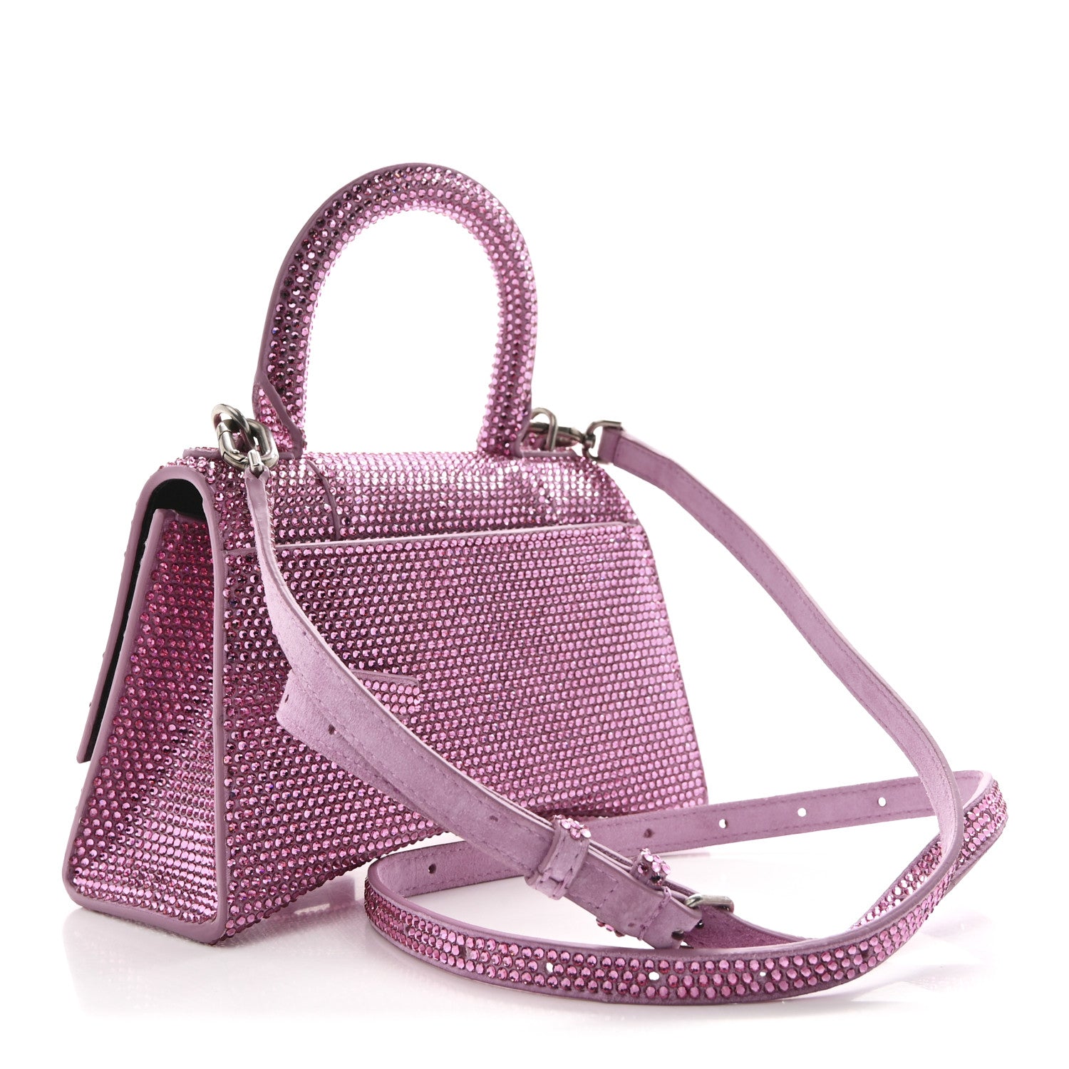Balenciaga Strass Suede Hourglass Top Handle Bag XS Pink 1773786