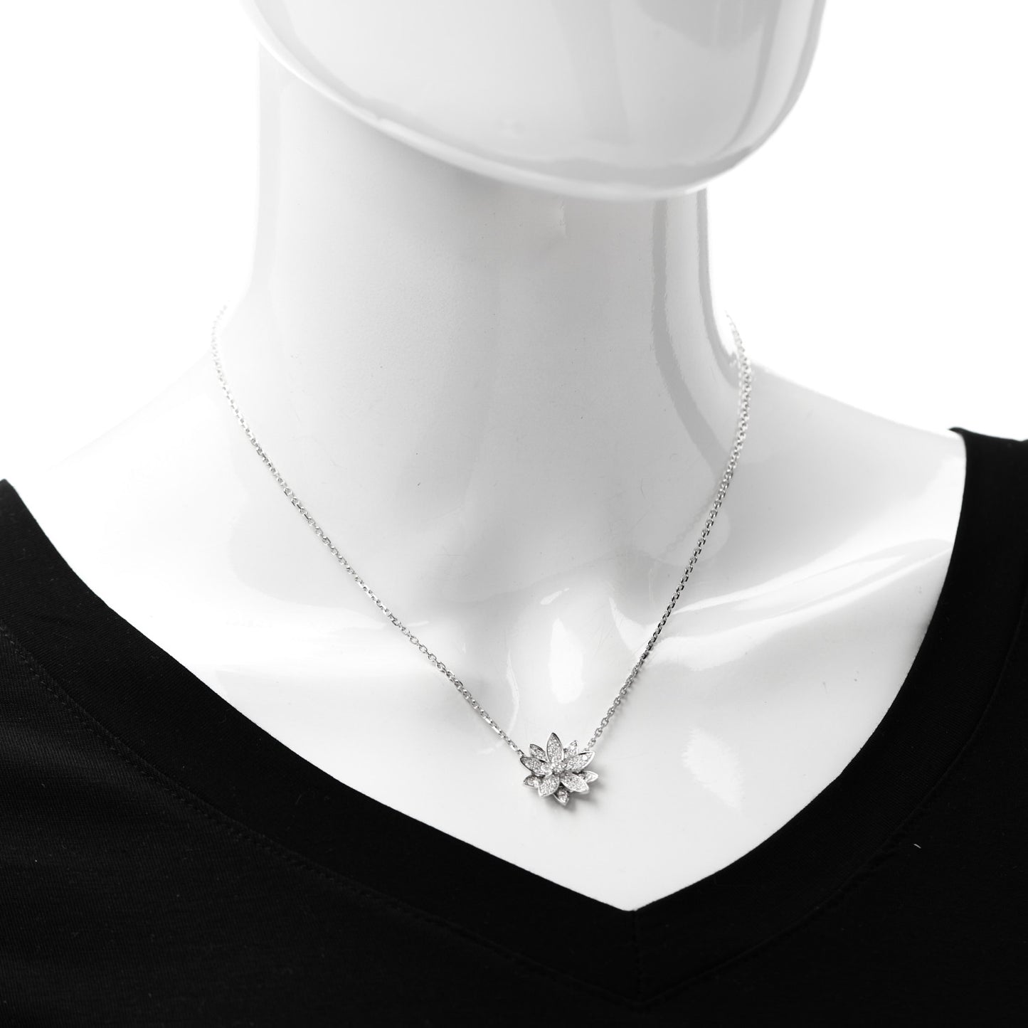 18K White Gold Diamond Small Lotus Pendant Necklace