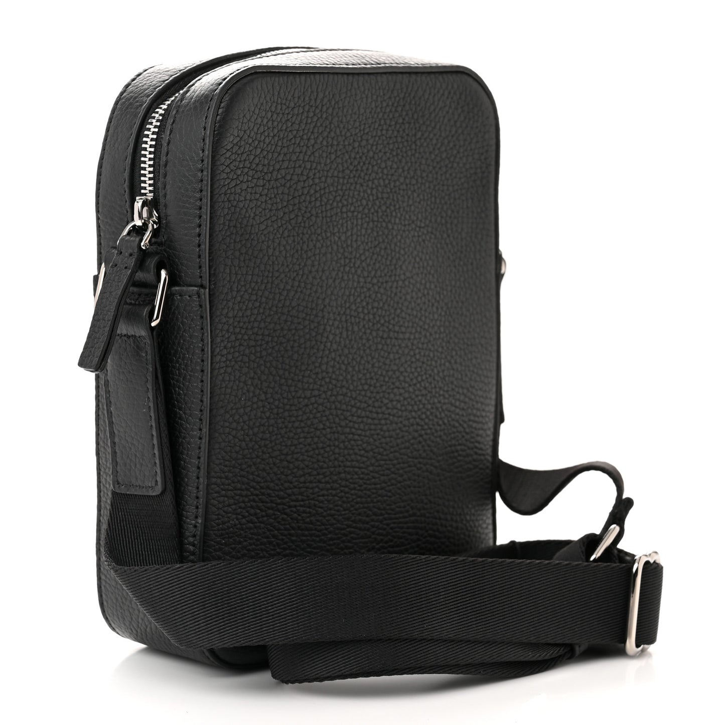 Pebbled Calfskin Logo Embossed Thornton Messenger Bag Black