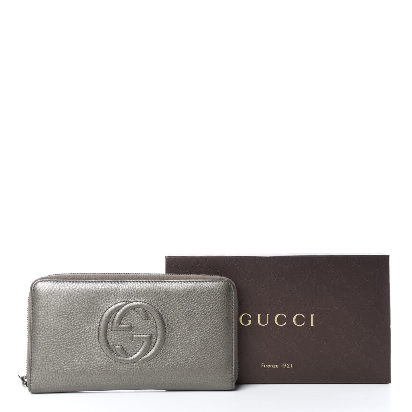 Metallic Pebbled Calfskin Soho Zip Around Wallet Sasso