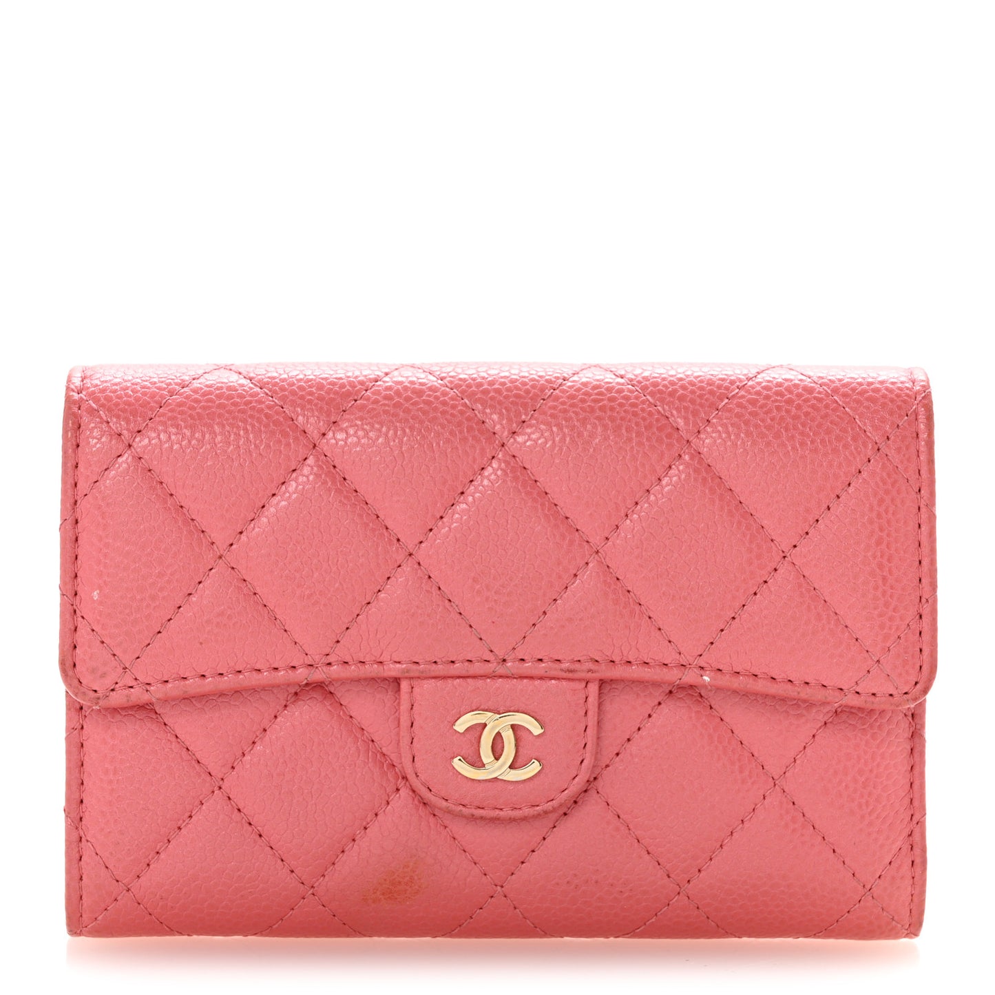 Metallic Caviar Quilted Medium Flap Wallet Pink
