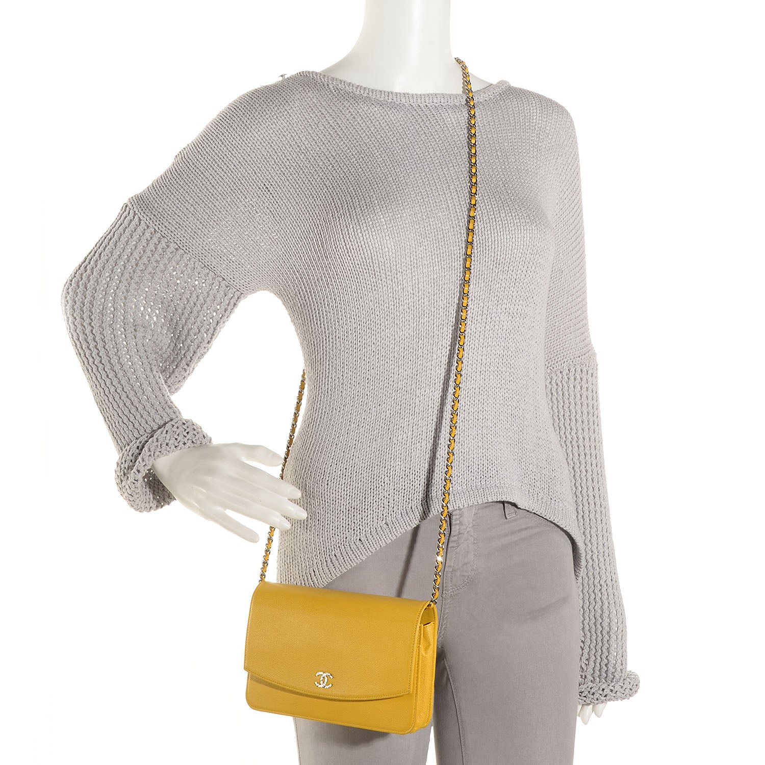 Chanel Caviar Sevruga Wallet on Chain WOC Yellow 2 of 9
