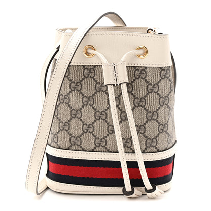 Gucci GG Supreme Monogram Textured Calfskin Web Mini Ophidia Bucket Bag Beige Ebony Mystic White 1 of 10