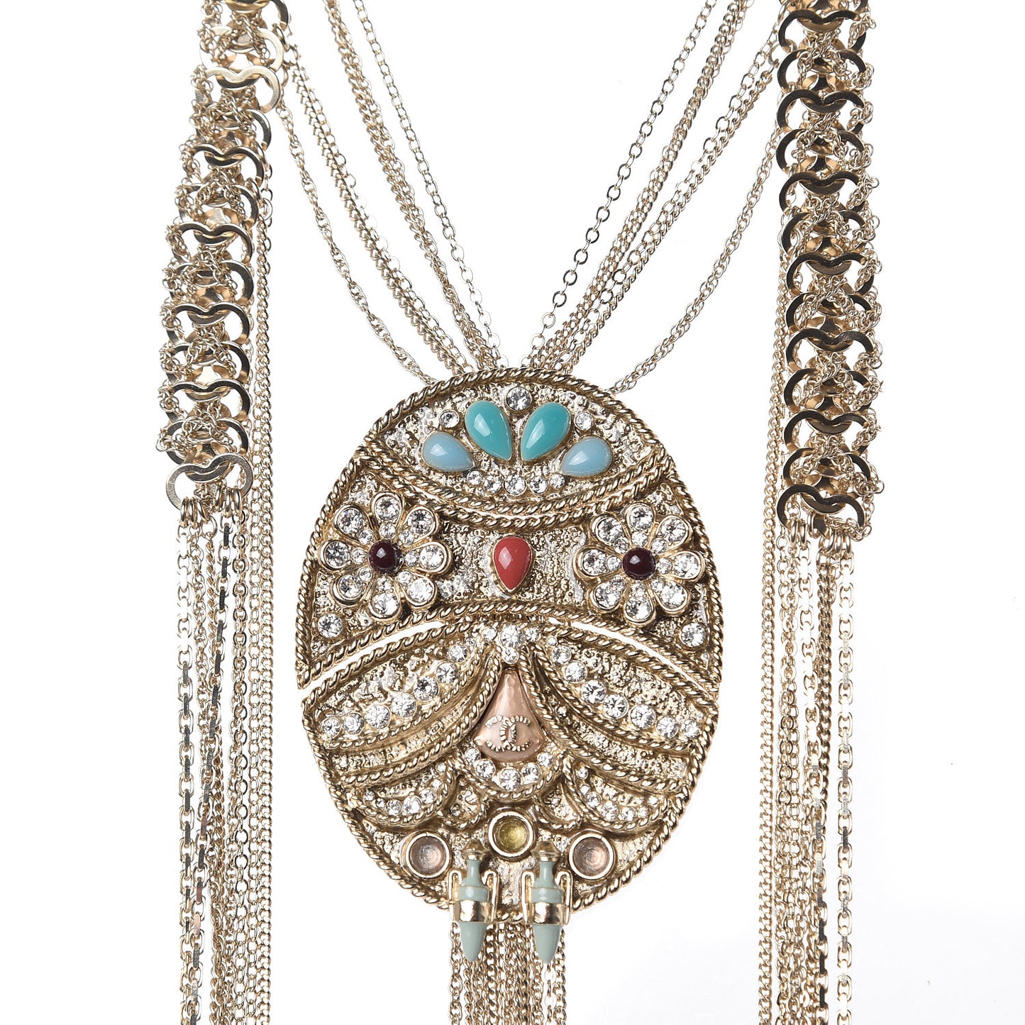 Crystal Chain Owl CC Multi Strand Necklace Gold