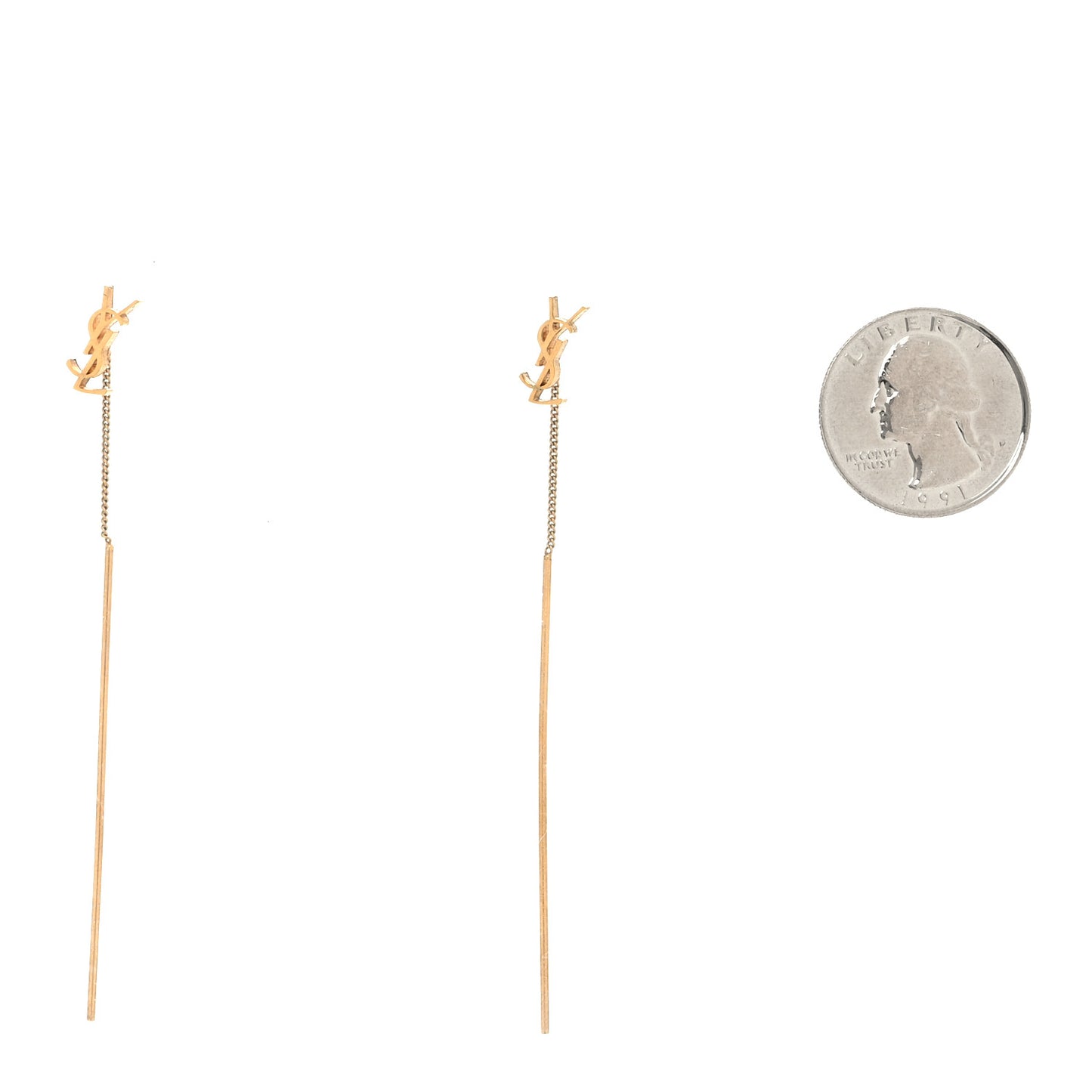 Metal Monogram Pendant Threader Earrings Gold