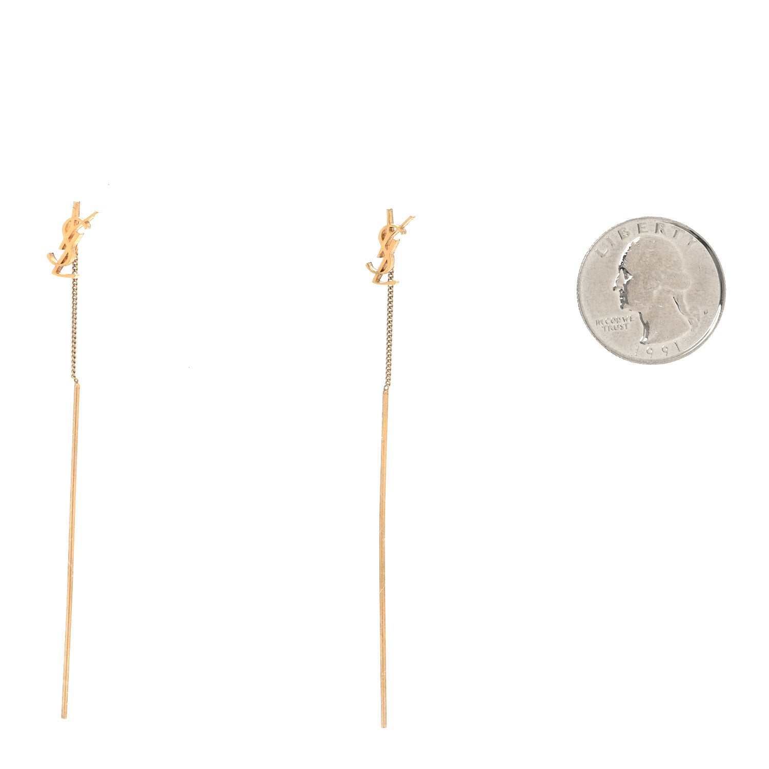 Saint Laurent Metal Monogram Pendant Threader Earrings Gold 2 of 3