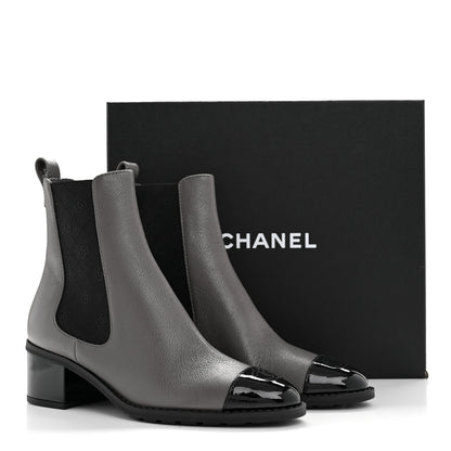Chanel Calfskin Patent Cap Toe CC Short Boots 39 Grey Black 20 of 20