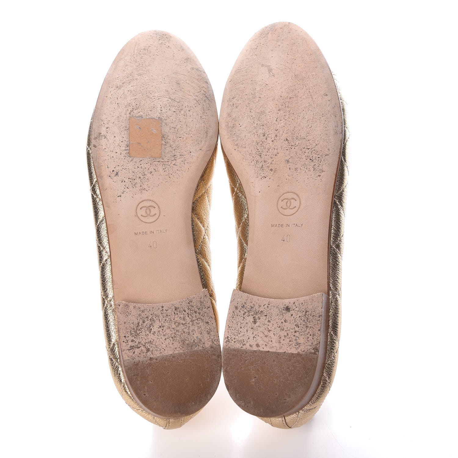 Chanel Metallic Lambskin Quilted CC Cap Toe Ballet Flats 40 Gold 7 of 14