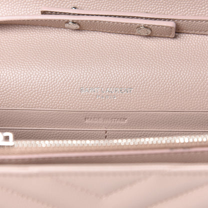 Saint Laurent Grain De Poudre Matelasse Chevron Monogram Chain Wallet Pale Pink 8 of 9