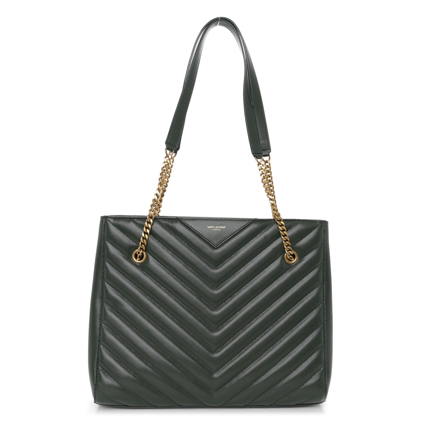 Saint Laurent Grain de Poudre Matelasse Chevron Medium Tribeca Shopping Bag Vert Fonce 1 of 11