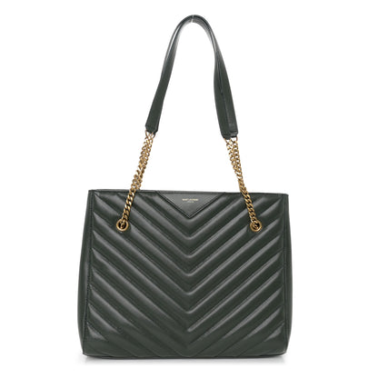Saint Laurent Grain de Poudre Matelasse Chevron Medium Tribeca Shopping Bag Vert Fonce 1 of 11