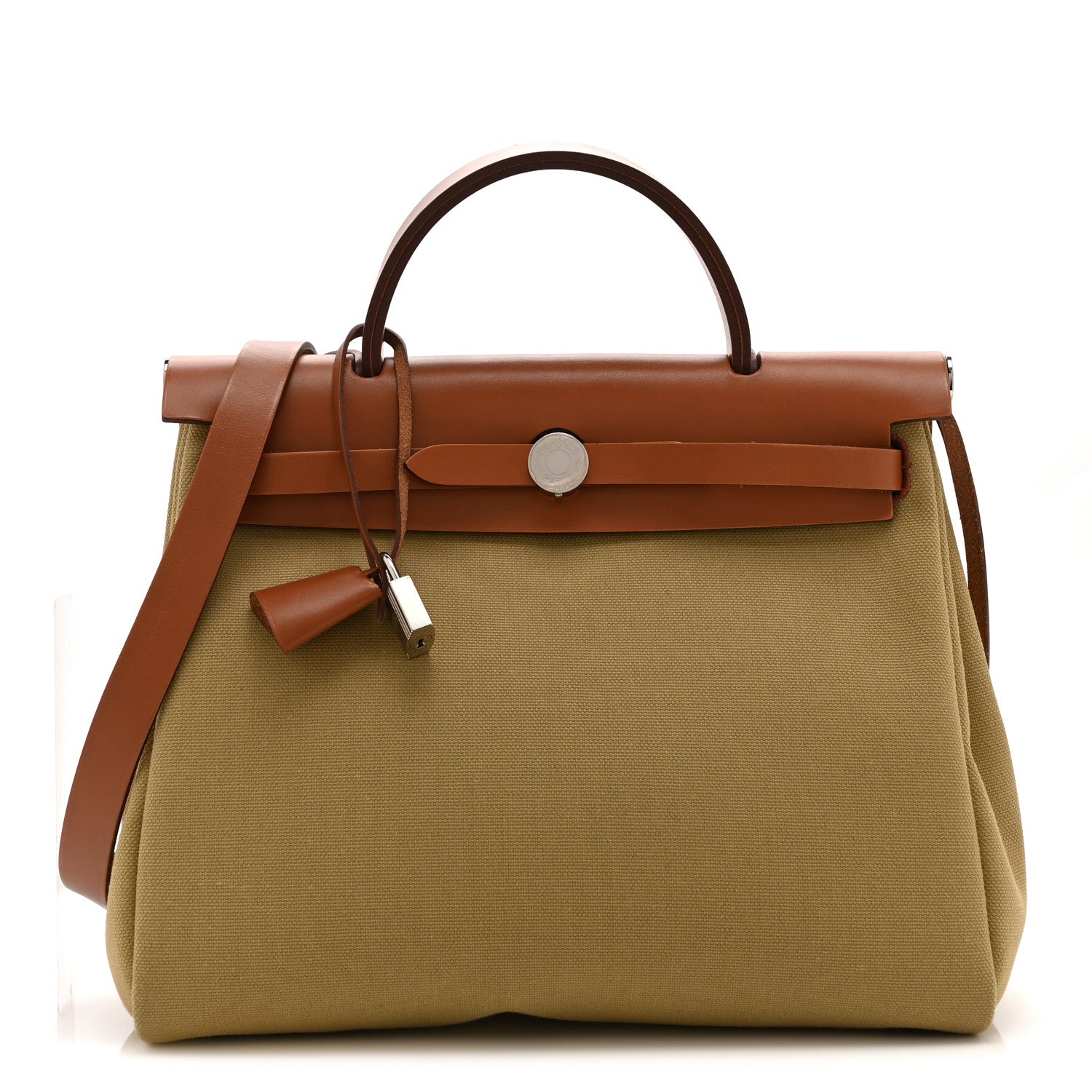 Hermes Military Toile Vache Hunter Herbag Zip Retourne 31 PM Poussiere Fauve 1 of 11