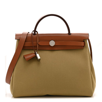 Hermes Military Toile Vache Hunter Herbag Zip Retourne 31 PM Poussiere Fauve 1 of 11