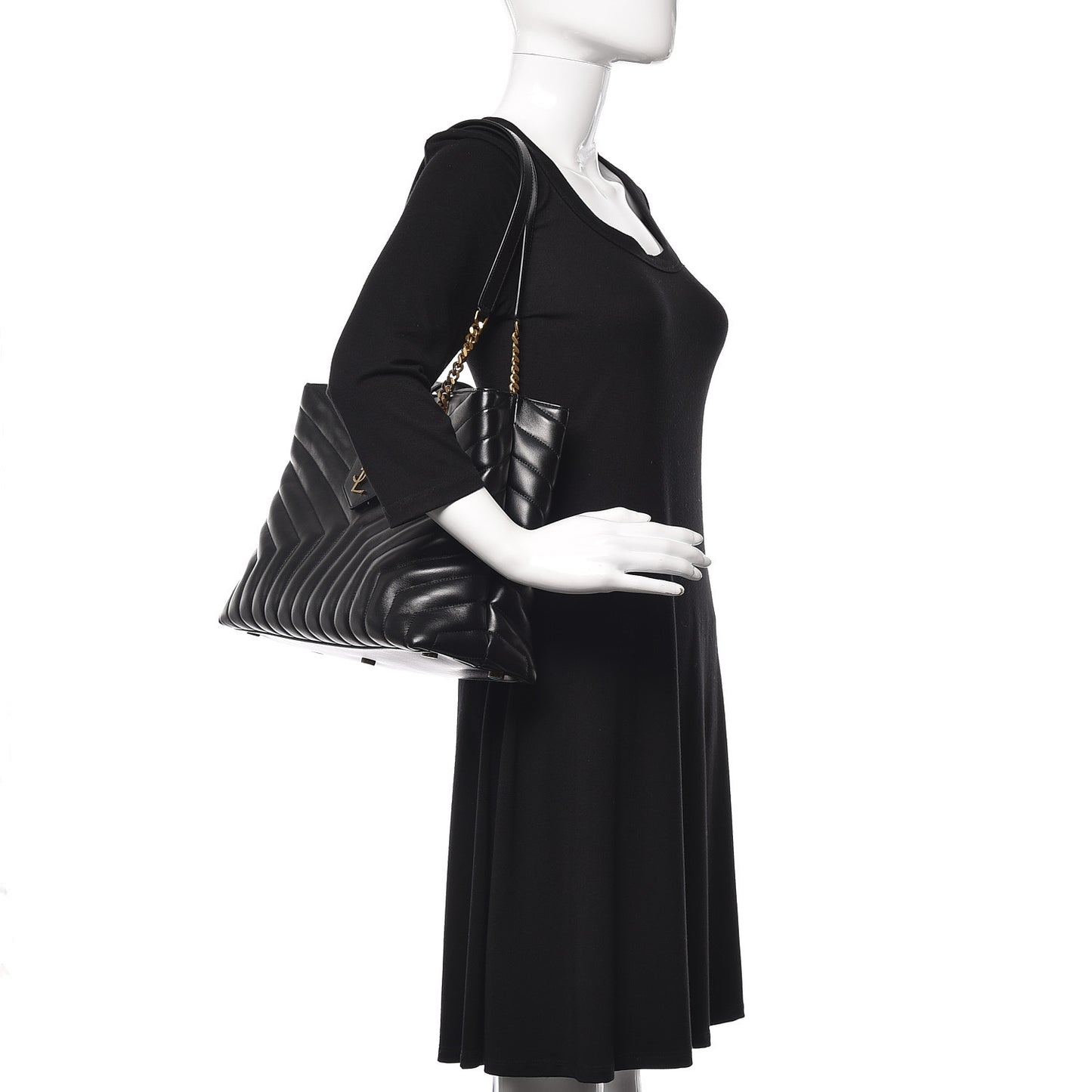 Calfskin Y Quilted Monogram Large Loulou Shopper Black