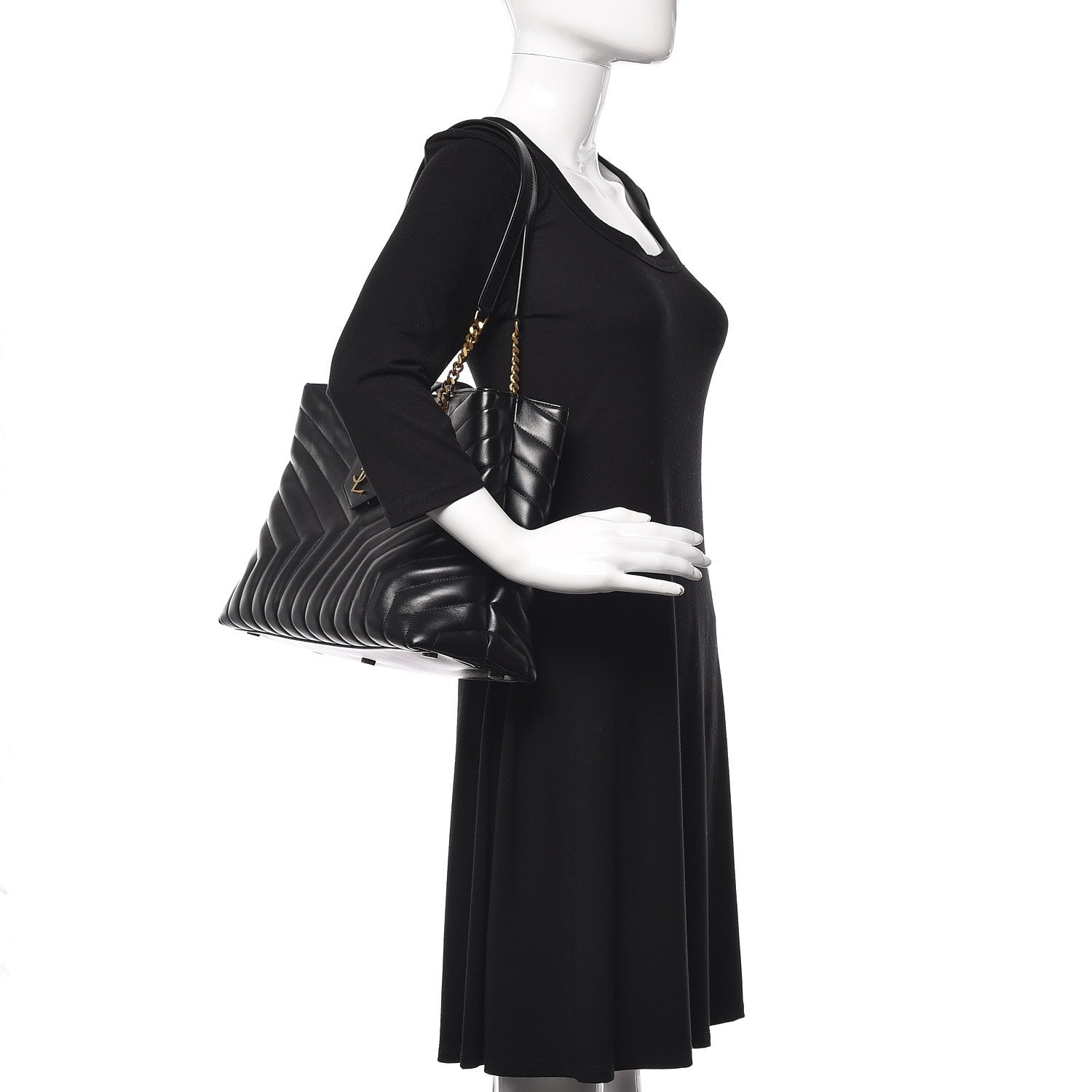 Saint Laurent Calfskin Y Quilted Monogram Large Loulou Shopper Black 2 of 8