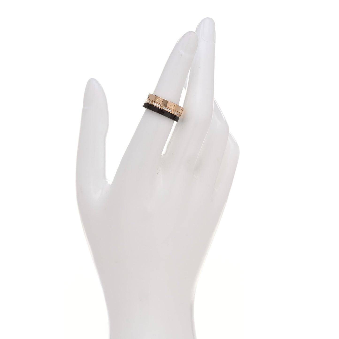 18K Pink Gold Diamond Ceramic LOVE Ring Set 51 5.75