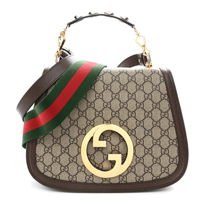 Gucci GG Supreme Monogram Textured Dollar Calfskin Web Medium Blondie Top Handle Shoulder Flap Bag Beige Ebony New Acero 1 of 11