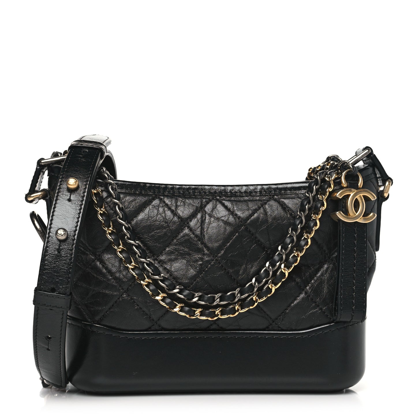 Aged Calfskin Quilted Small Gabrielle Hobo Black