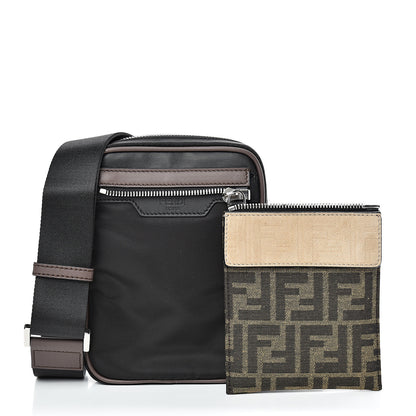 Fendi Nylon Fabric Jacquard Chamois FF 1974 Medium Crossbody Messenger Black Nuvola 3 of 11