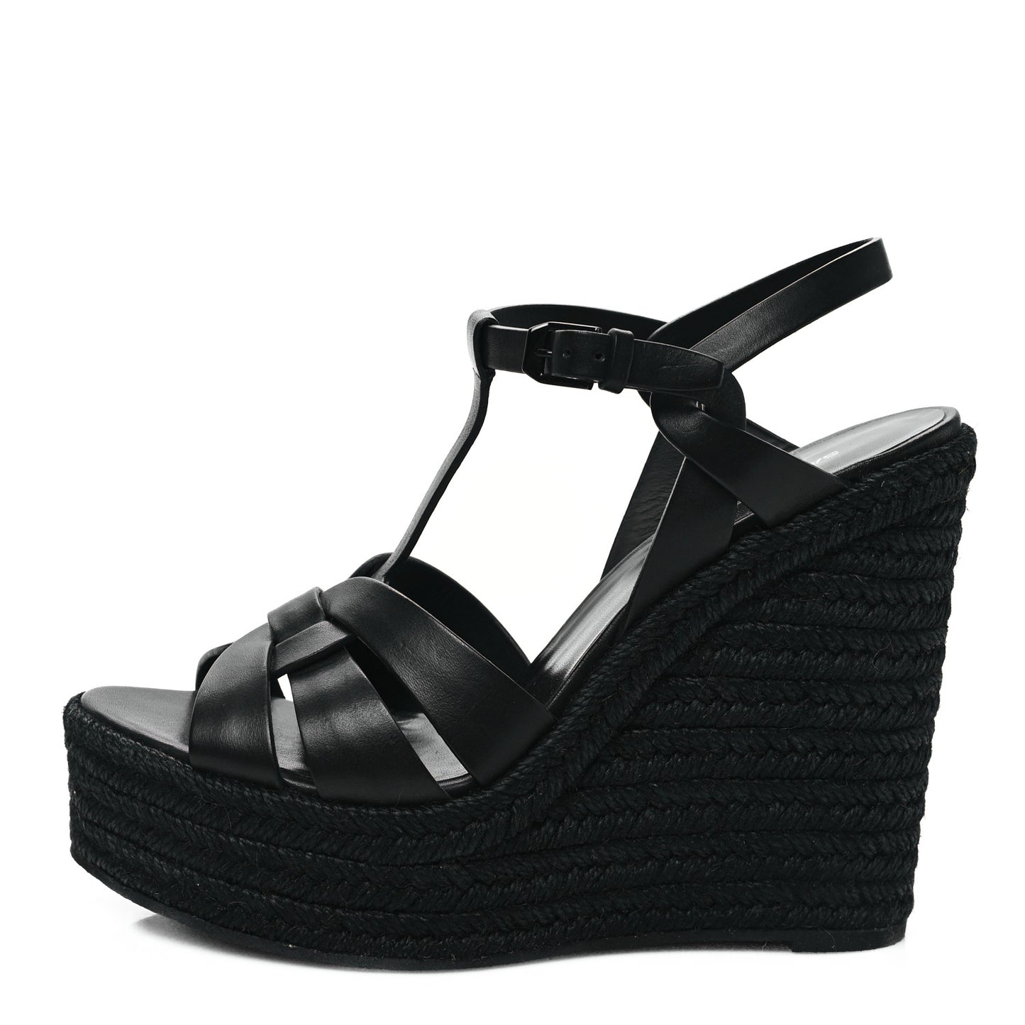 Calfskin Tribute 95 Platform Espadrille Wedge Sandals 39 Black