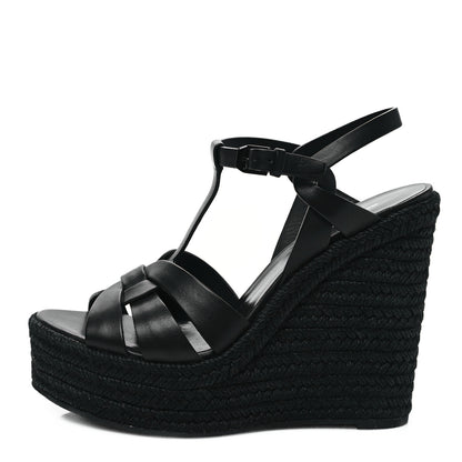Saint Laurent Calfskin Tribute 95 Platform Espadrille Wedge Sandals 39 Black 1 of 8