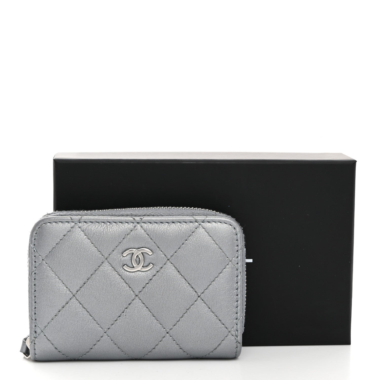 Chanel Iridescent Calfskin Quilted Zip Coin Purse Wallet Light Blue 8 of 8