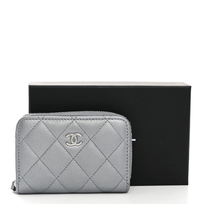 Chanel Iridescent Calfskin Quilted Zip Coin Purse Wallet Light Blue 8 of 8