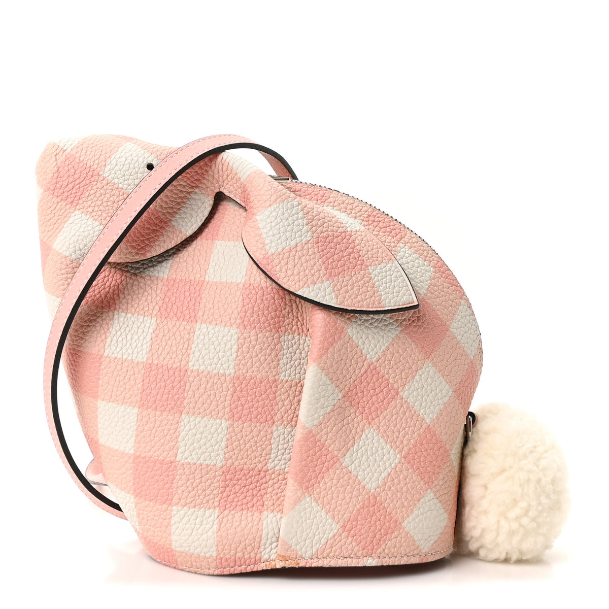 Loewe Calfskin Shearling Gingham Mini Bunny Crossbody Bag Pink 1 of 11
