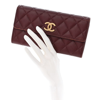 Chanel Caviar Quilted Studded CC Large Gusset Flap Wallet Burgundy 2 of 12