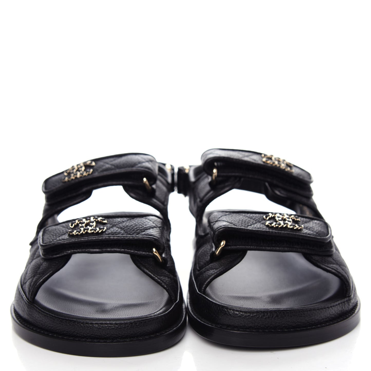 Grained Calfskin Velcro Dad Sandals 37 Black