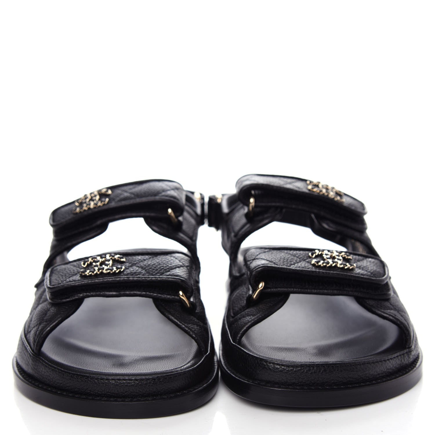 Chanel Grained Calfskin Velcro Dad Sandals 37 Black 2 of 10