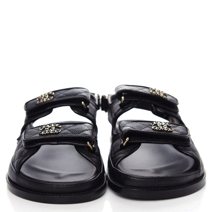 Chanel Grained Calfskin Velcro Dad Sandals 37 Black 2 of 10