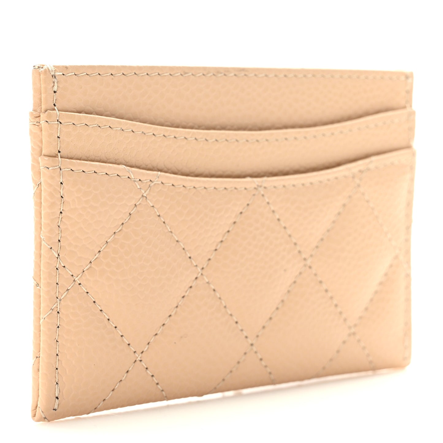 Caviar Quilted Card Holder Beige