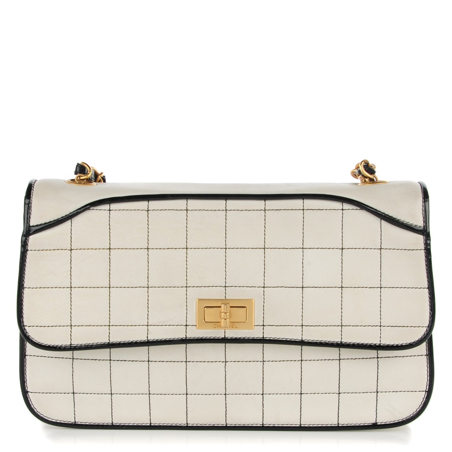 Lambskin Contrast Stitch Small Mademoiselle Flap Black White
