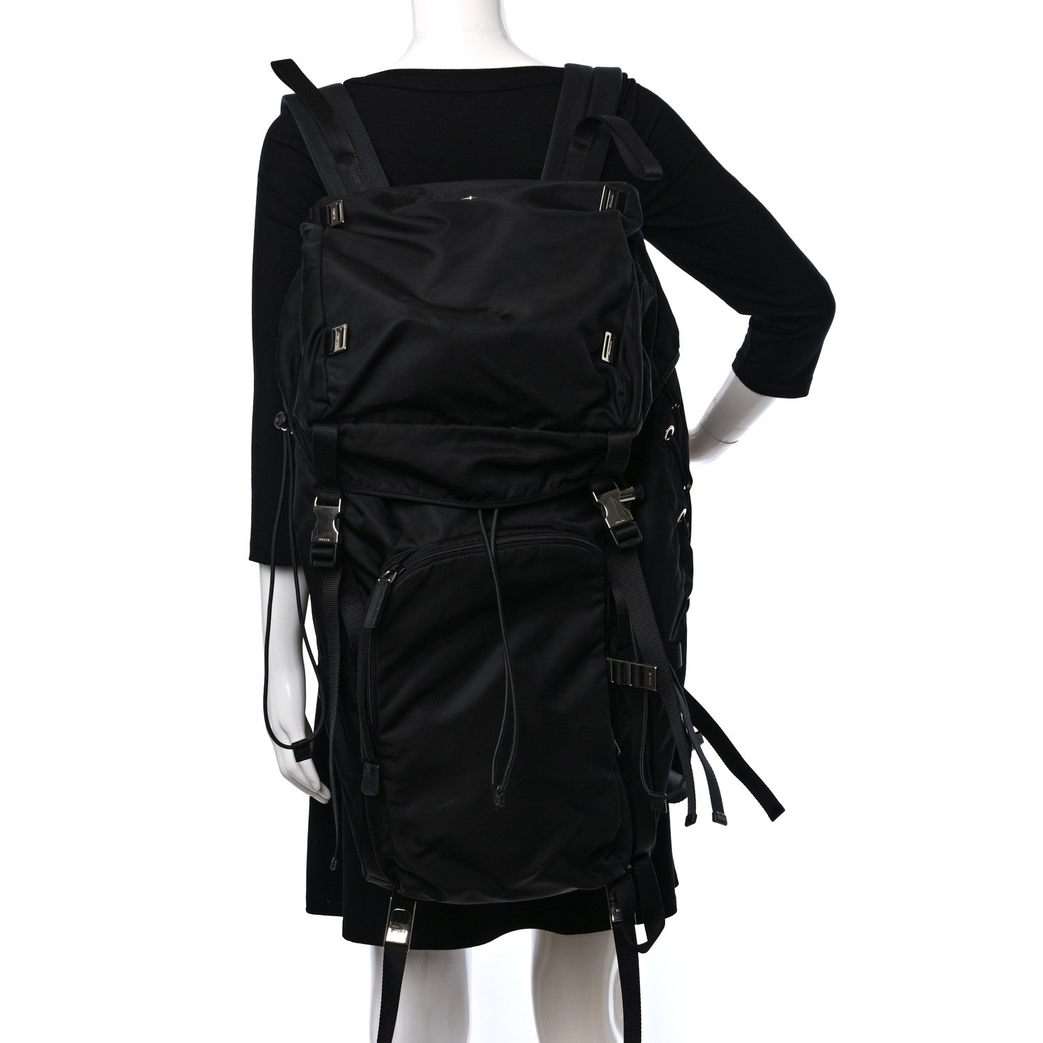 Prada Tessuto Nylon Montagna Double Buckle Backpack Black 2 of 10