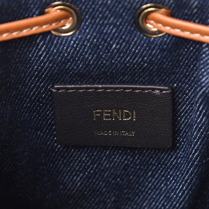 Fendi Denim Vitello King F is Fendi FF Embroidered Mini Mon Tresor Bucket Bag Blue Cuoio 5 of 9