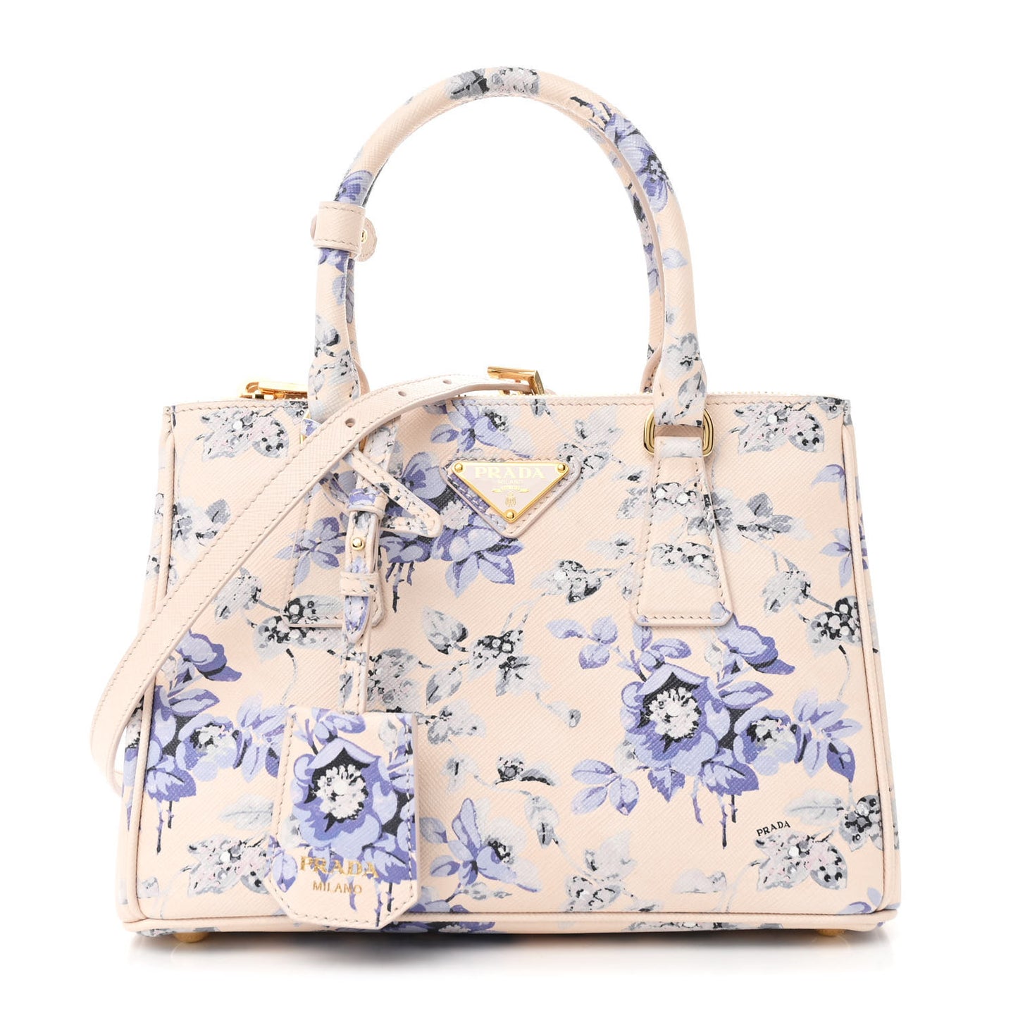 Saffiano Lux Floral Print Small Galleria Double Zip Tote Periwinkle Blue