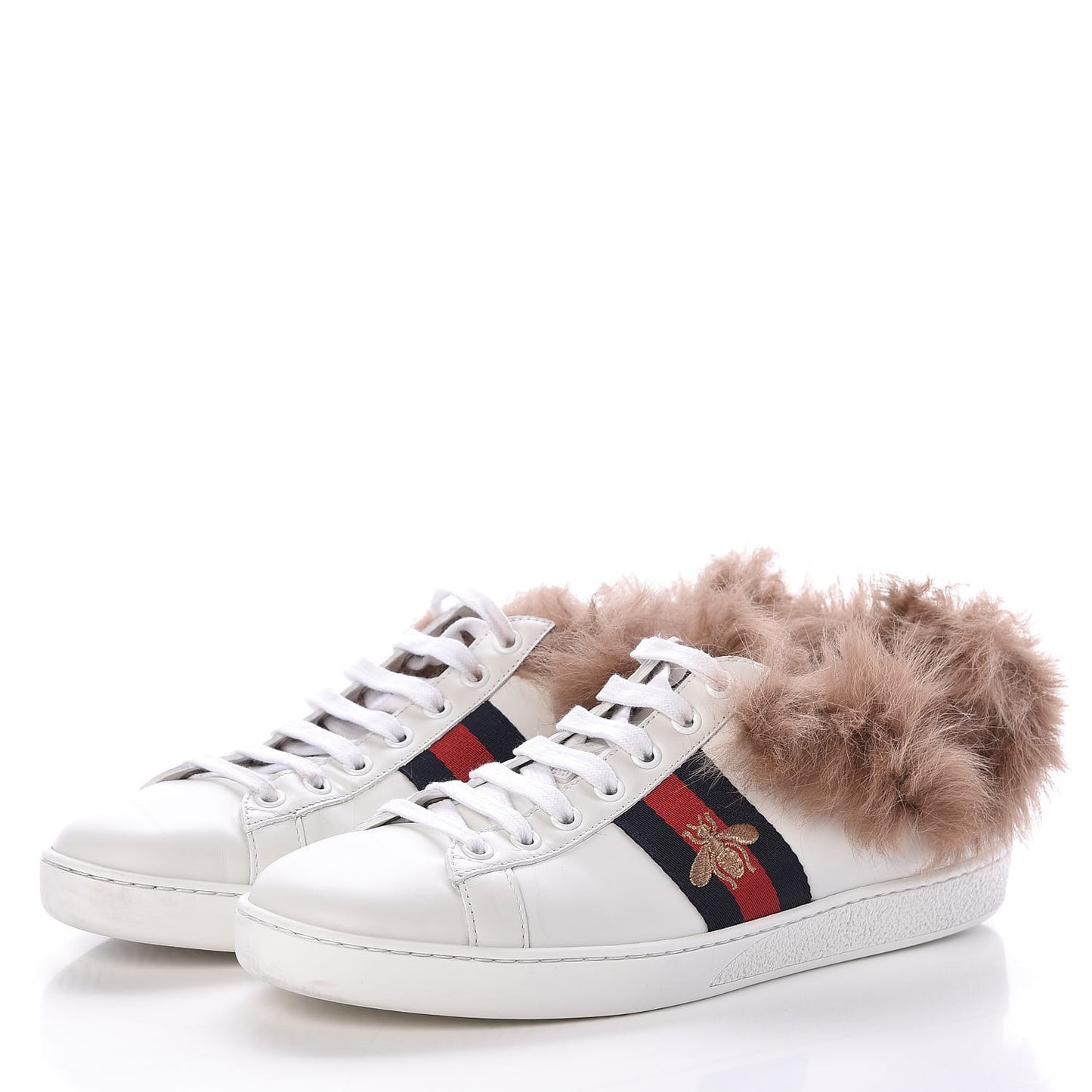 Calfskin Wool Web Bee Embroidered Womens Ace Sneakers 39 White