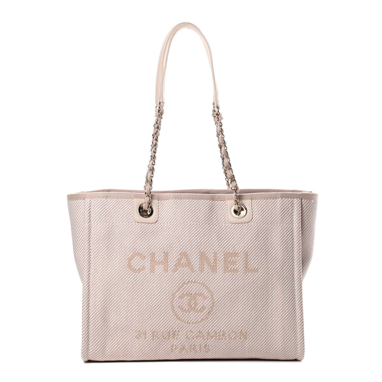Mixed Fibers Calfskin Small Deauville Tote Beige