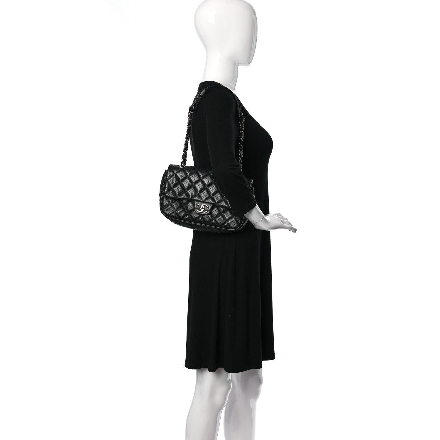 Chanel Lambskin Perforated Medium Punch Flap Black 2 of 10