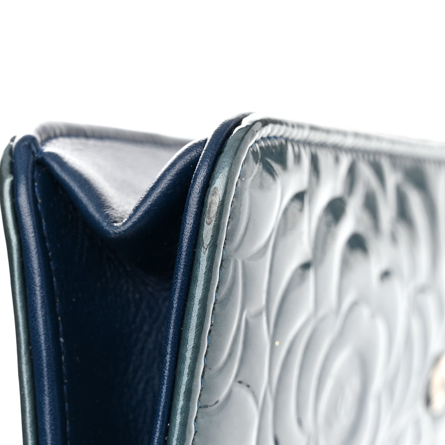 Patent Camellia Wallet on Chain WOC Royal Blue