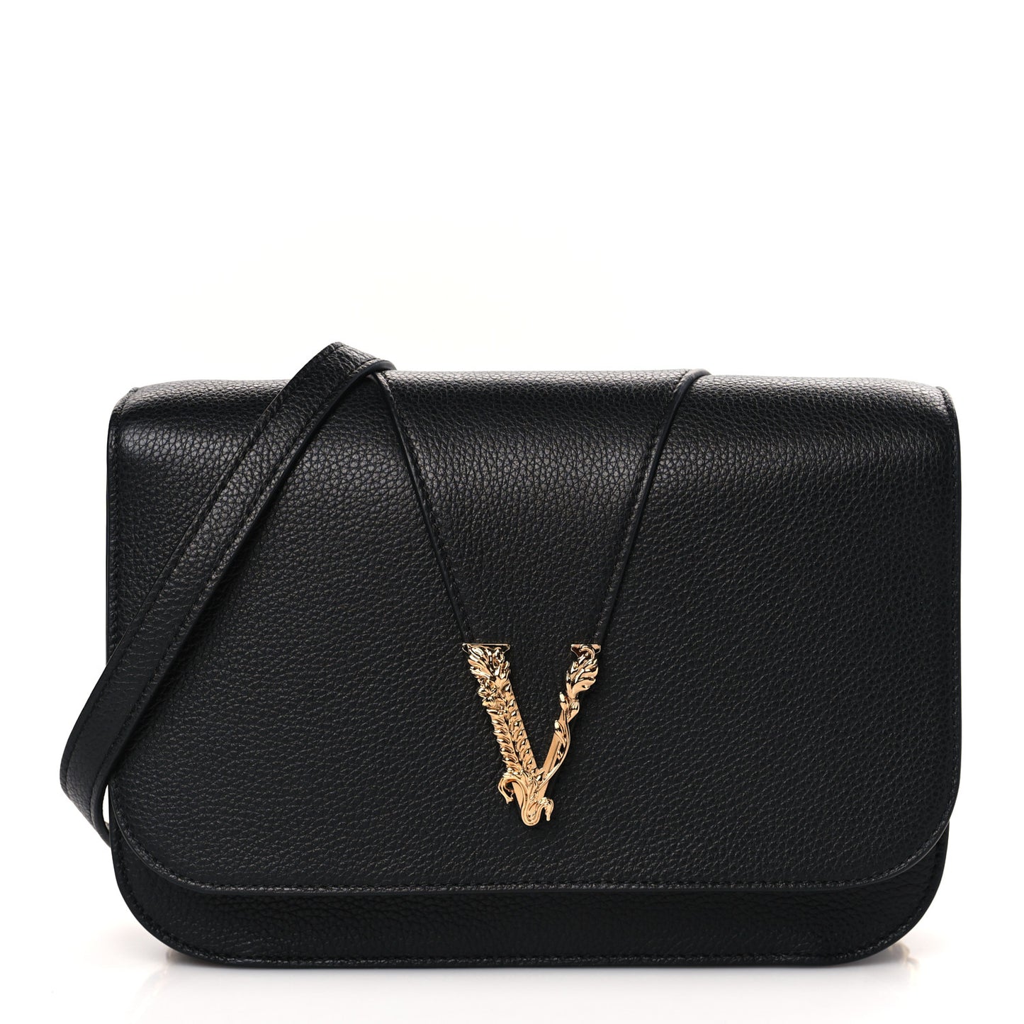 Grainy Calfskin Virtus Chain Crossbody Black