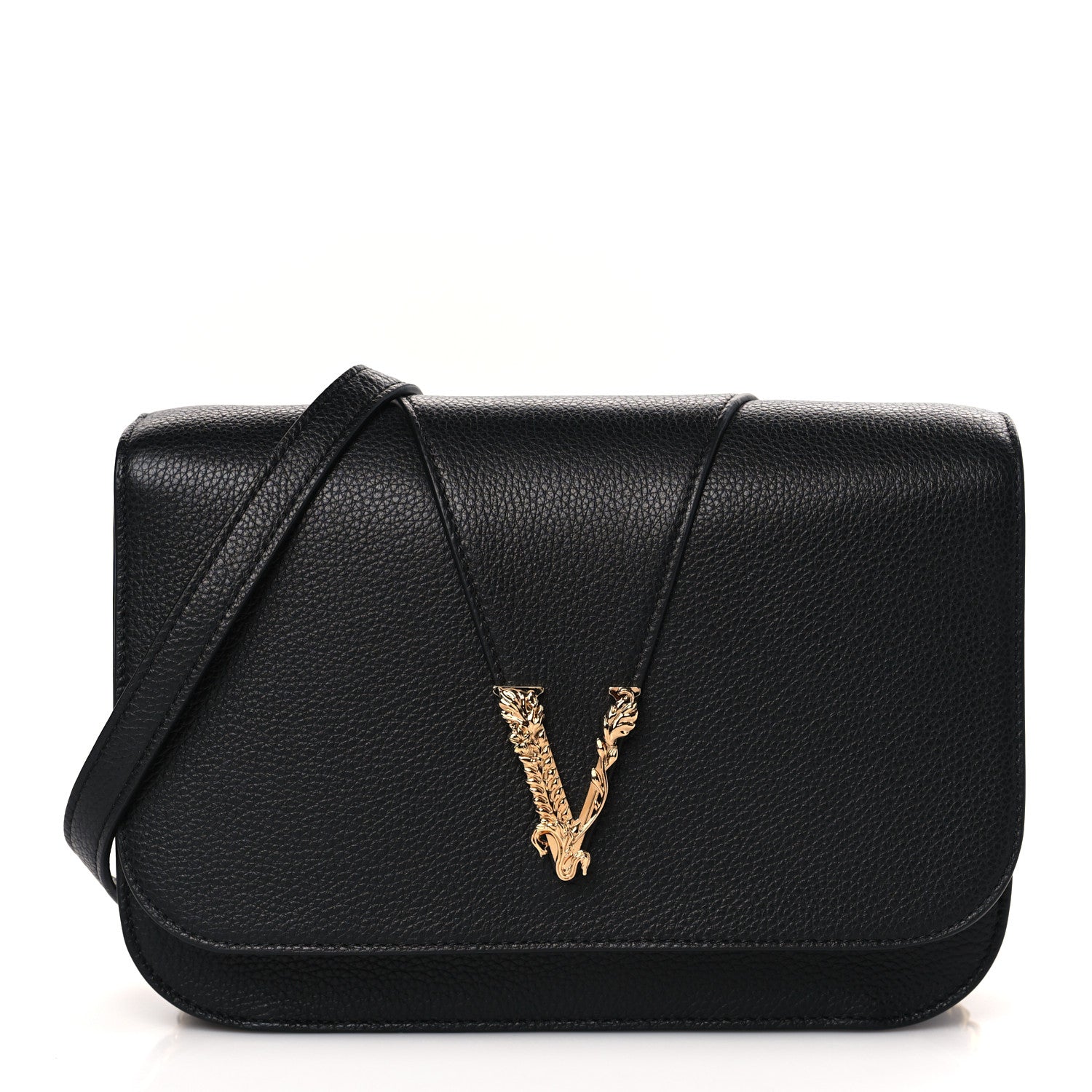 Versace Grainy Calfskin Virtus Chain Crossbody Black 1 of 8