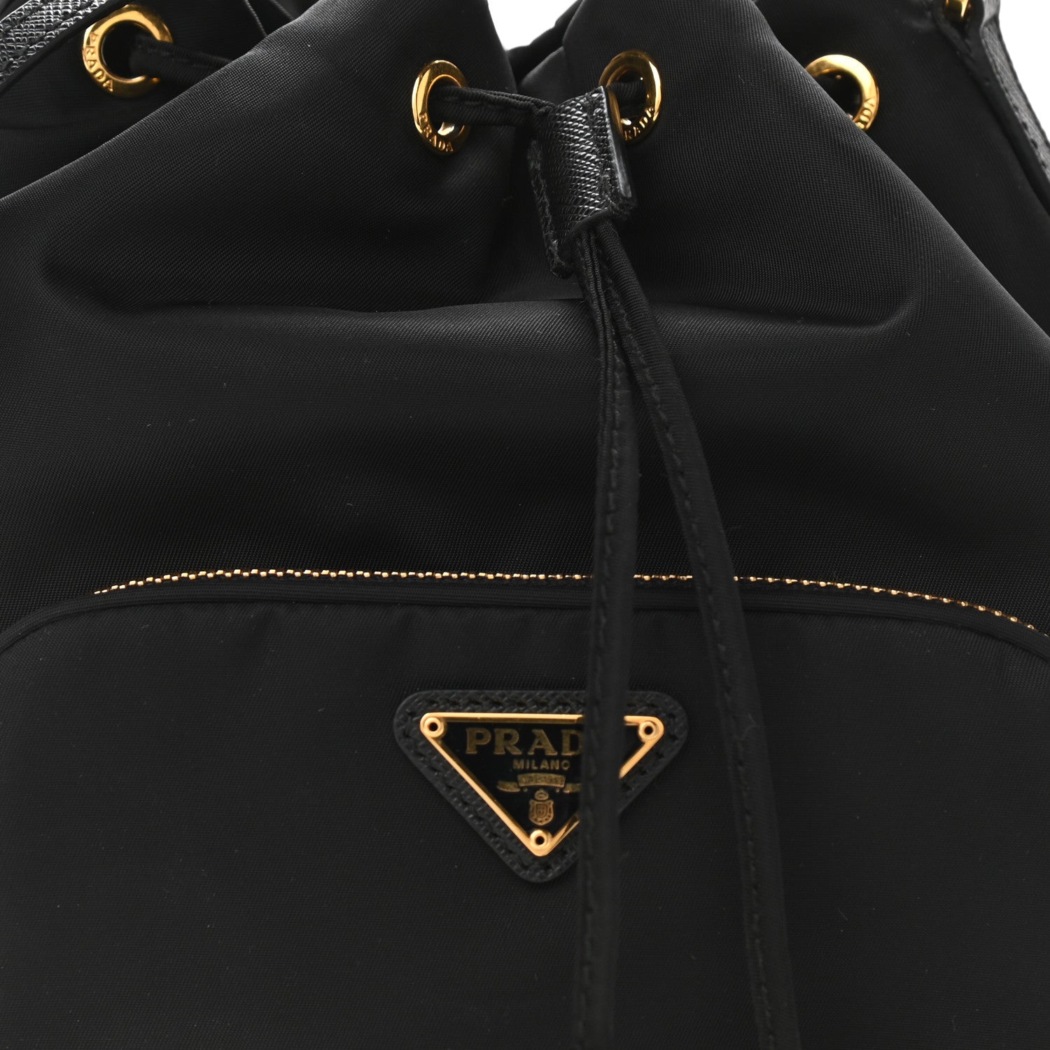 Prada Saffiano Tessuto Nylon Mini Bucket Crossbody Bag Black 8 of 10