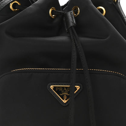 Prada Saffiano Tessuto Nylon Mini Bucket Crossbody Bag Black 8 of 10