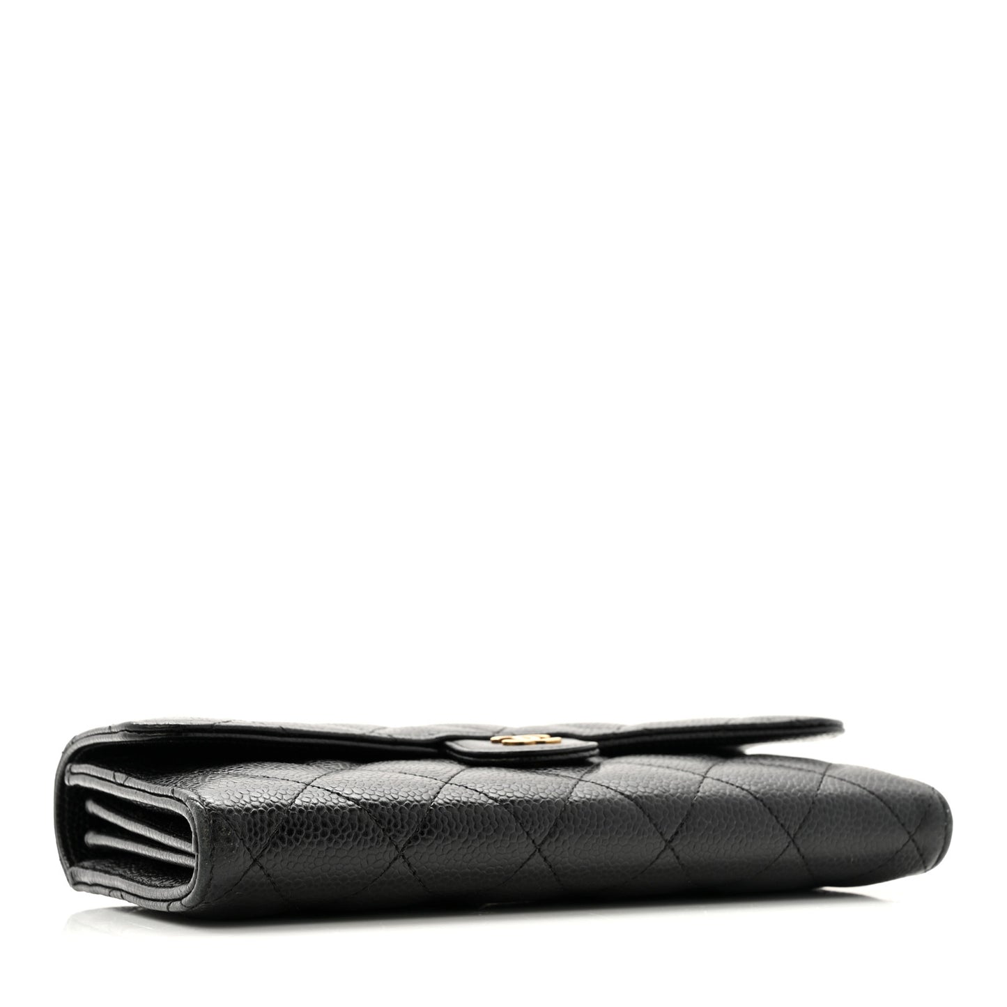 Caviar Quilted Large Gusset Flap Wallet Black