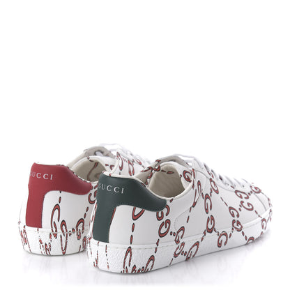 Gucci Calfskin GucciGhost Print Mens Ace Sneakers 8 White Hibiscus Red 4 of 9