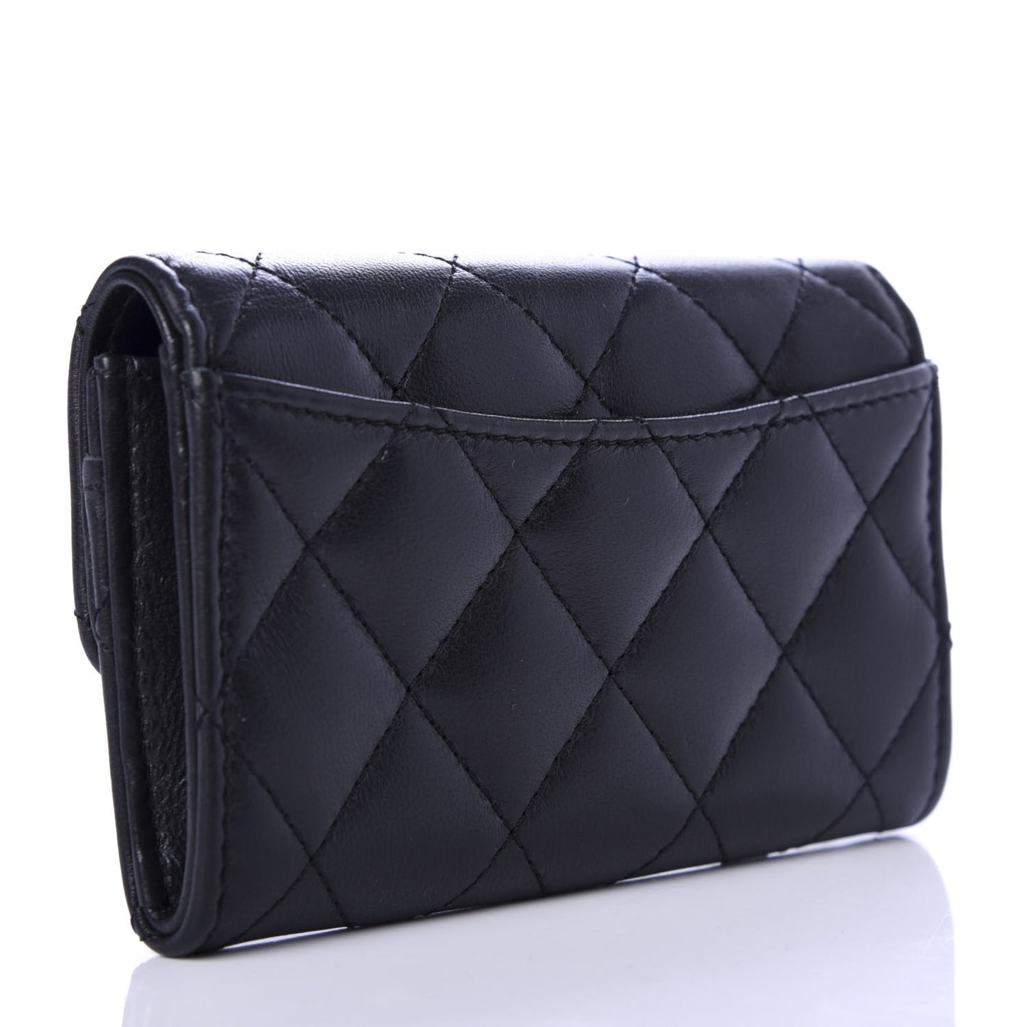 Lambskin Quilted Flap Card Holder Black