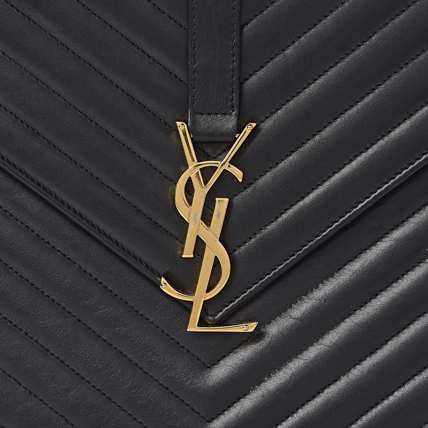 Saint Laurent Smooth Calfskin Matelasse Chevron Large Monogram Satchel Black 15 of 23